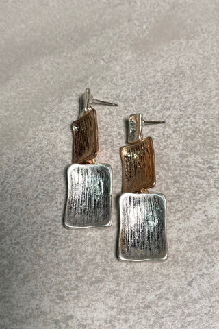 Etched 2 Tone Square Earrings