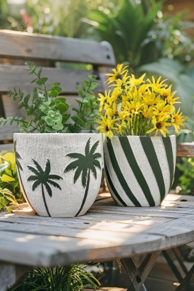 Palm/Stripe Planter