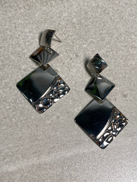 Tiered Etch Square Earrings
