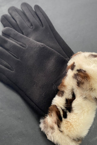 Leopard Fur Trim Gloves