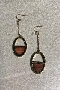 Wooden Oval Drop Earrings