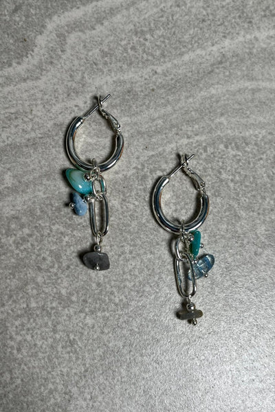 Silver & Stone Hoop Drops