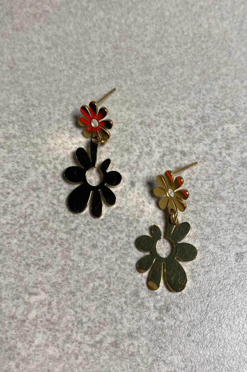 Dual Flower Drop Earrings