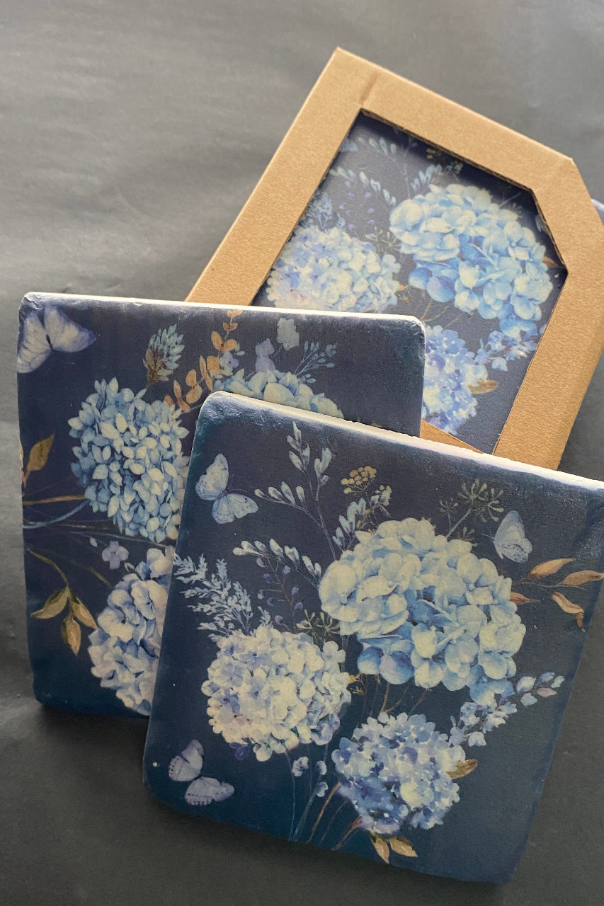 S/4 Navy Hydrangea Coasters