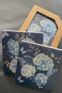S/4 Navy Hydrangea Coasters