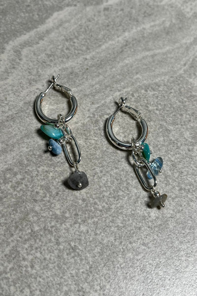 Silver & Stone Hoop Drops