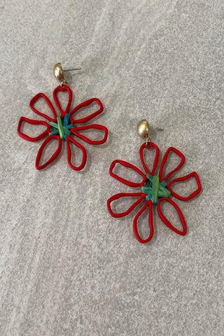 Red Flower Garden Earrings