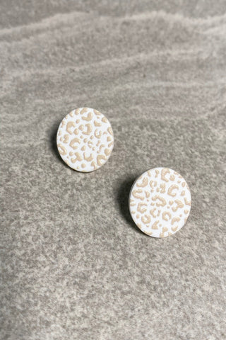 White Leopard Disc Earrings