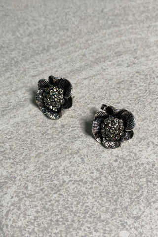 Silver Crystal Flower Earrings