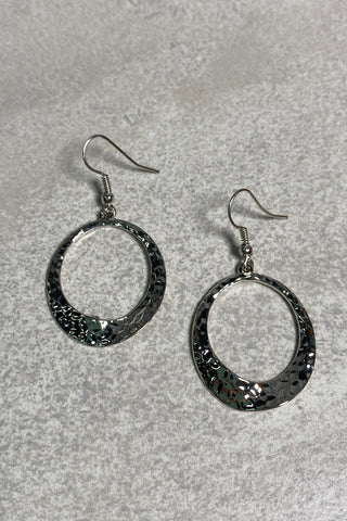 Rhodium Beaten Circle Earrings