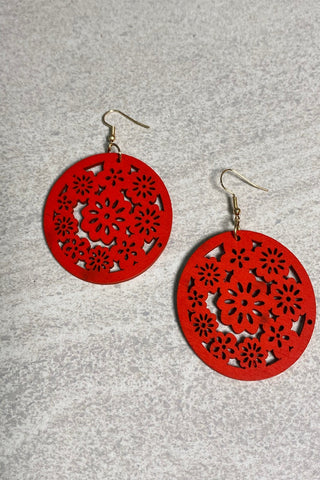 Cutout Wooden Flower Earrings