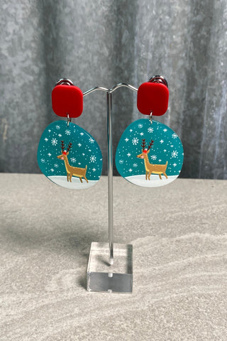 Christmas Disc Reindeer Earrings