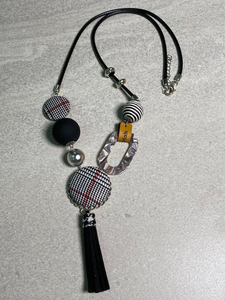 Checkered Tassle Necklace