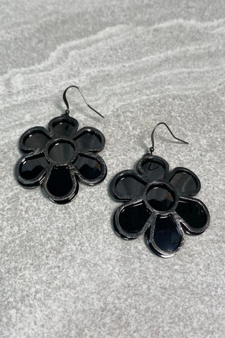 Gun Metal Flower Earrings